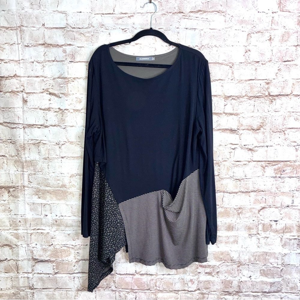 Alembika Asymmetrical Tunic Top Size 3 US 10-12 Artsy Stretch Lagenlook